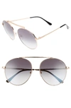 TOM FORD SIMONE 58MM GRADIENT MIRRORED ROUND SUNGLASSES - ROSE GOLD/ SMOKE,FT0571W5828Z