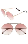 TOM FORD SIMONE 58MM GRADIENT MIRRORED ROUND SUNGLASSES - ROSE GOLD/ ROSE/ SAND,FT0571W5828Z