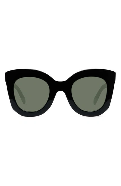 Celine Special Fit 49mm Small Cat Eye Sunglasses In Black/ Green