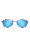Maui Jim Sea House 60mm Polarized Titanium Aviator Sunglasses - Silver/ Blue Hawaii In Silver/ Blue Hawaii
