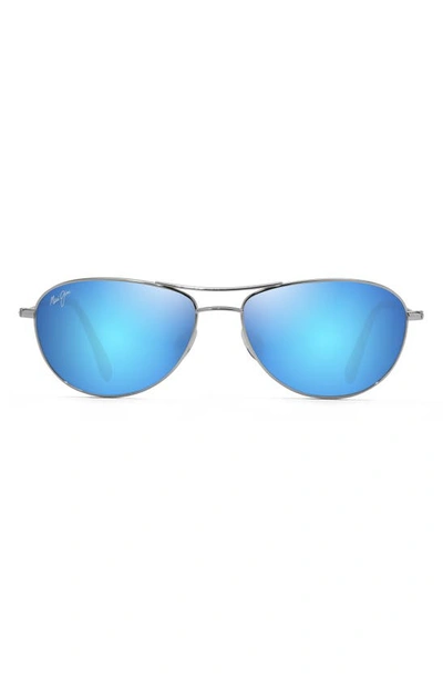 Maui Jim Sea House 60mm Polarized Titanium Aviator Sunglasses - Silver/ Blue Hawaii