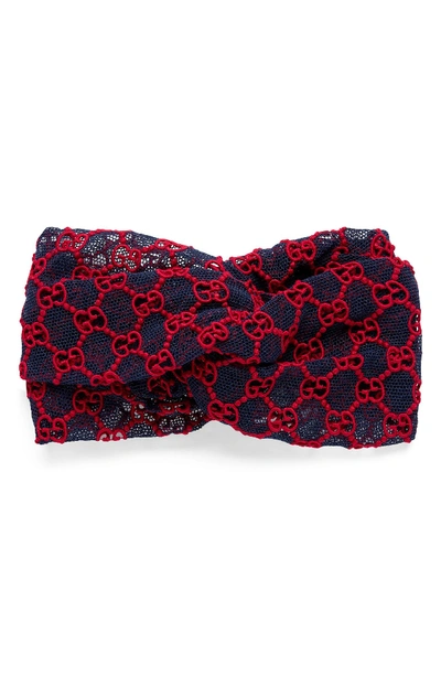 Gucci Macram&eacute; Lace Gg Headband In Red