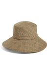 Eric Javits Water Repellent Nylon Rain Hat In Tan Check