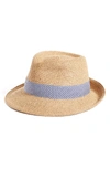 Eric Javits 'classic' Squishee Packable Fedora Sun Hat - Beige In Peanut/ Blue Check