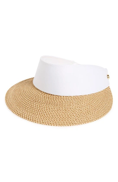 Eric Javits Squishee Straw Champ Custom Fit Visor In Peanut/ White