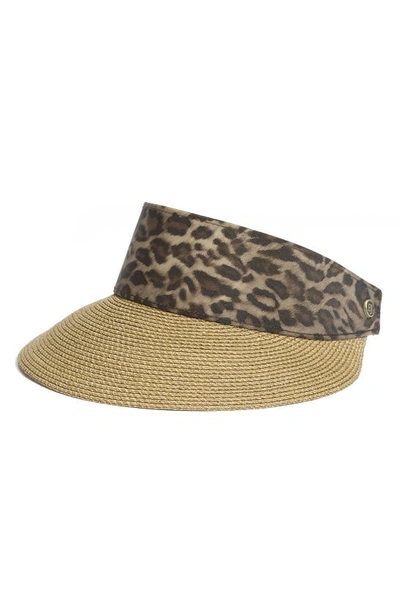 Eric Javits Squishee Straw Champ Custom Fit Visor In Natural/leopard