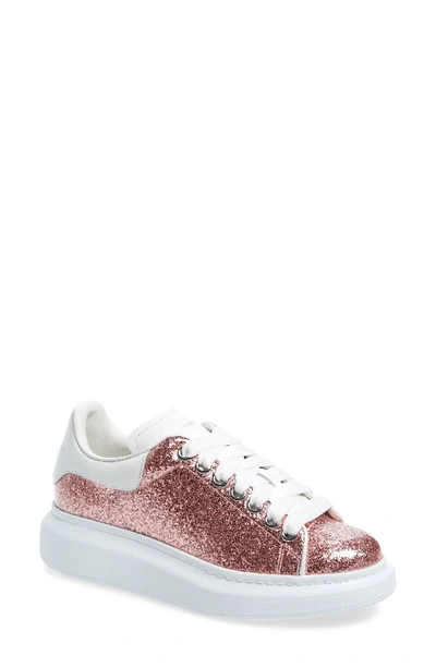 Alexander Mcqueen Glittered Leather Exaggerated-sole Sneakers In Pink
