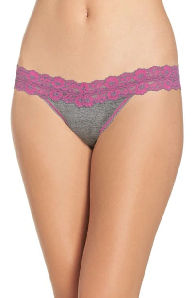 Hanky Panky 'heather' Jersey Low Rise Thong In Grey/amethyst