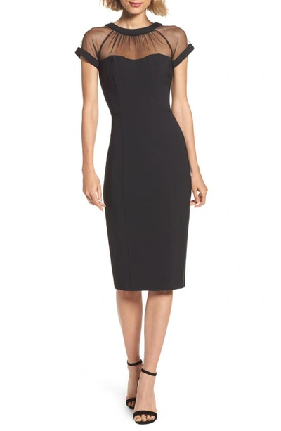 Maggy London Illusion Yoke Crepe Cocktail Dress In Black