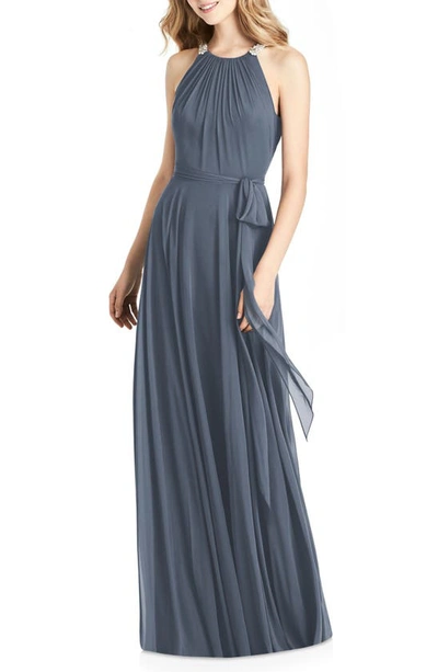 Jenny Packham Crystal Strap Chiffon A-line Gown In Silverstone