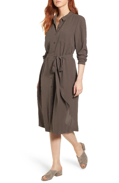 eileen fisher silk shirt dress Eileen Fisher Long-sleeve Belted Silk Shirtdress In Rye