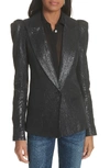 SMYTHE METALLIC LINEN PUFF SLEEVE BLAZER,SP1831D