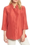 EILEEN FISHER SILK GEORGETTE CREPE STAND COLLAR SHIRT,S8SD-T4462M