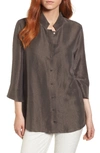 Eileen Fisher Silk Georgette Crepe Stand Collar Shirt In Rye