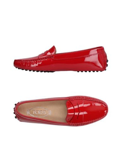 Tod's Red Patent Leather Penny Slip On Loafers