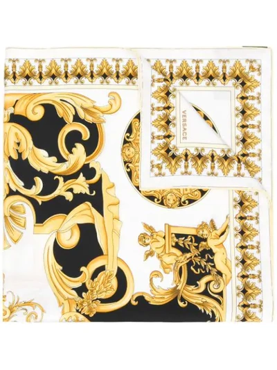 Versace Multi Baroque Print Silk Foulard Scarf In Black,yellow,white