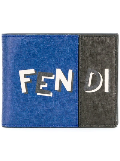 Fendi Two Tone Bi-fold Wallet In Blue Neon