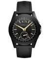 ARMANI EXCHANGE AX ARMANI EXCHANGE MEN'S CONNECTED BLACK SILICONE STRAP HYBRID SMART WATCH 44MM