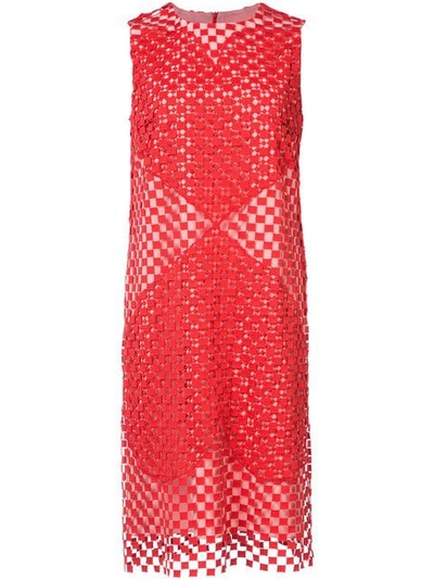 Akris Sleeveless Round-neck Guipure Sheath Dress In Red
