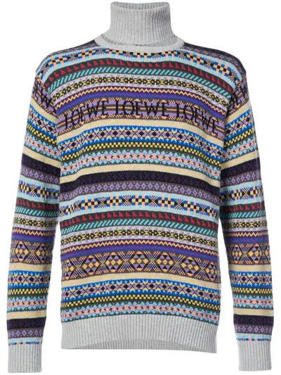 Loewe Fair Isle Detachable Roll-neck Sweater In Gray,geometric Print,stripes