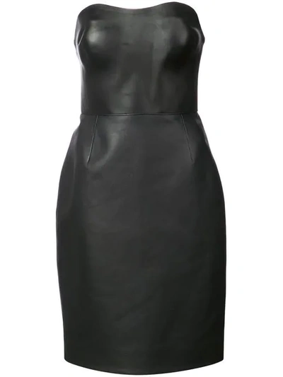 Alexander Wang Strapless Molded Leather Bustier Dress In Black