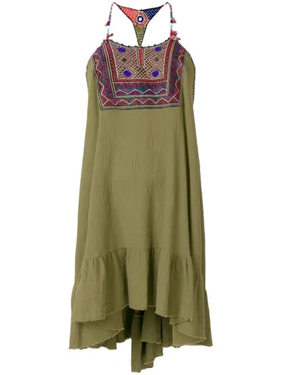 Anjuna Embroidered Bib Dress In Green