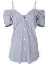 Theory Hartman Cold-shoulder Striped Cotton-poplin Top In Blue