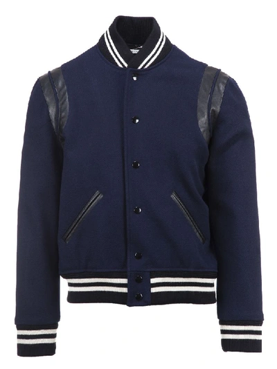 Saint Laurent Wool Gabardine Teddy W/ Leather Details, Blue
