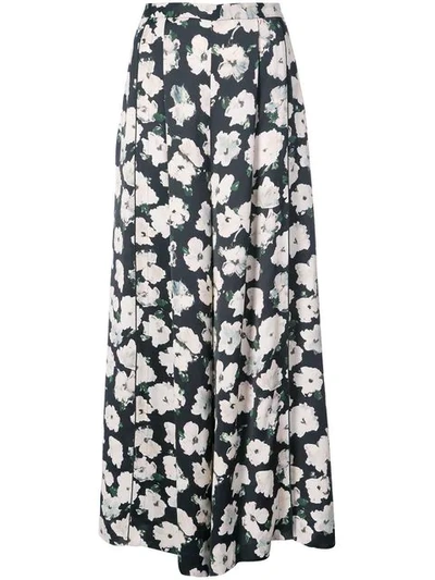 Proenza Schouler Cropped Floral-print Satin-crepe Wide-leg Trousers In Black