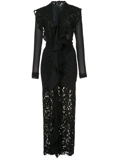 Proenza Schouler Ruffled Cotton-blend Chiffon And Lace Midi Dress In Black