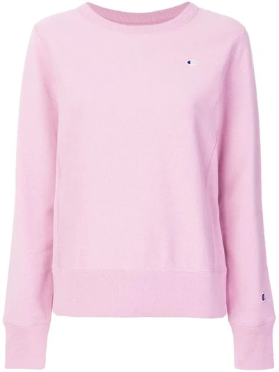 Champion Essential Reverse Weave Fleece Sweatshirt In Pink & Purple