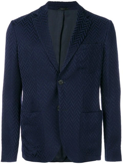 Giorgio Armani Single-breasted Geometric-pattern Blazer In Blue