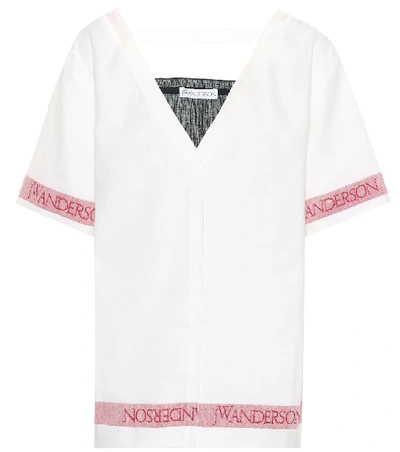 Jw Anderson Deep V-neck Linen Top In White