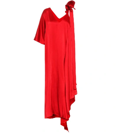 Valentino Asymmetric Ruffled-shoulder Gown In Red