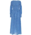 Ganni Beacon Smocked Cotton And Silk-blend Maxi Dress In Blue