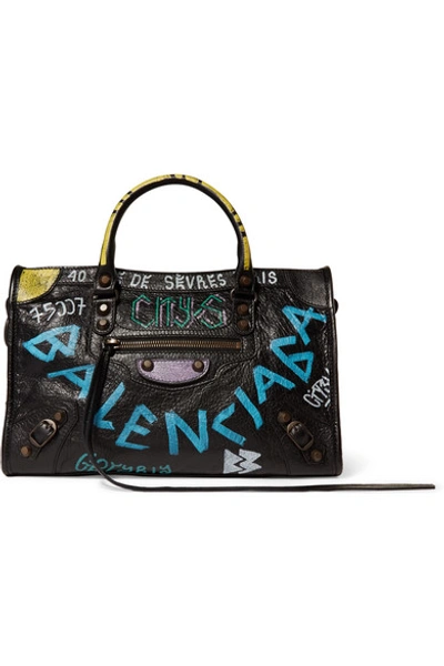 Balenciaga Classic City Printed Textured-leather Tote In Black