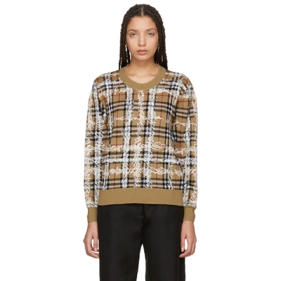 Burberry Kern 48 Scribble Check Merino Wool Sweater In Camel/white