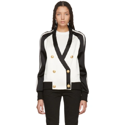 Balmain Double-breasted Two-tone Satin-crepe Jacket In Ivory