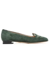 CHARLOTTE OLYMPIA CHARLOTTE OLYMPIA WOMAN METALLIC EMBROIDERED SUEDE BALLET FLATS FOREST GREEN,3074457345618565058