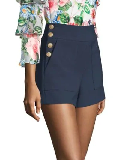 Alice And Olivia Donald Button-embellished Jersey Shorts In Sapphire
