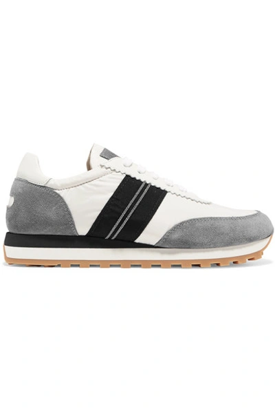 Brunello Cucinelli Embellished Satin, Leather And Suede Sneakers In Wht-grey