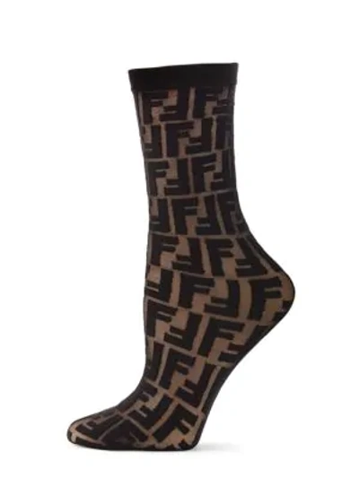 Fendi Double F Logo Crew Socks In Black