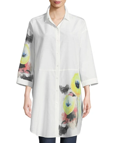 Go Silk Placed Floral-detail Blouse, Plus Size In White