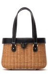 Frances Valentine Wicker Basket Shoulder Bag - Beige In Natural/ Black