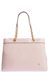 TORY BURCH FLEMING TRIPLE COMPARTMENT LEATHER TOTE - PINK,45144