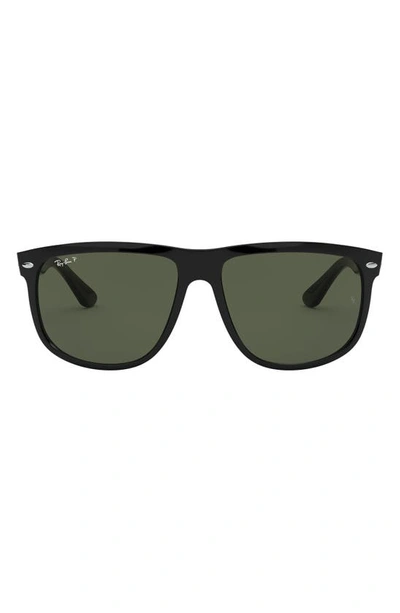 Ray Ban Highstreet 60mm Polarized Flat Top Sunglasses In Black/green Polarized