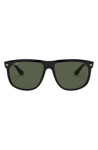Ray Ban Highstreet 60mm Polarized Flat Top Sunglasses In Black Polarized