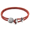 ANCHOR & CREW RED NOIR DELTA ANCHOR SILVER & ROPE BRACELET