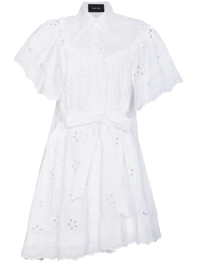 Simone Rocha Openwork Lace Ruffle Trim Dress In White