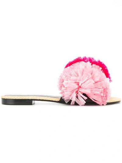 Avec Modération Bora Bora Pink Raphia Pompom Sandals